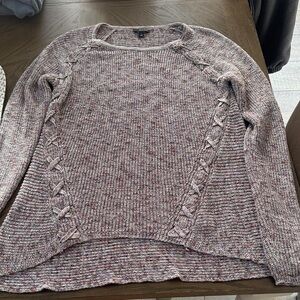 a.n.a Heathered Pink Crewneck Sweater with Side Lace-Up Detail